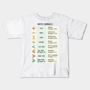 Math Symbols Table Educational Art in Muted Boho Rainbow Colors for Kids Kids T-Shirt